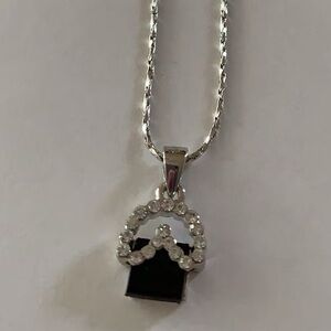 Elegant Silver Necklace with Black Pendant